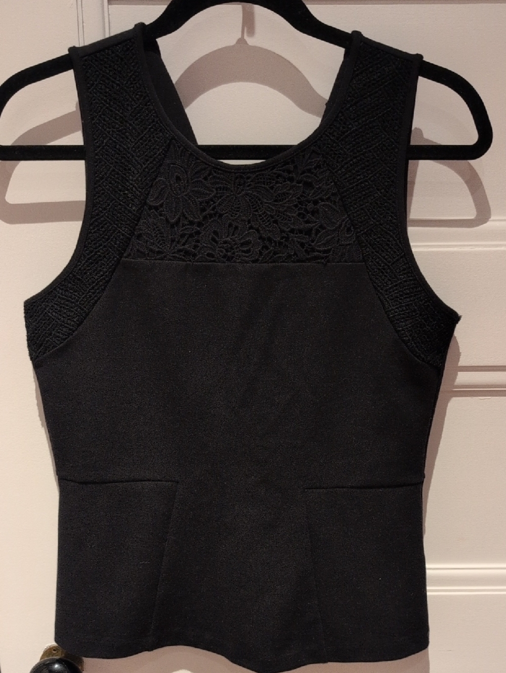 J. Crew Black Knit Sleeveless Top with Lace Yoke